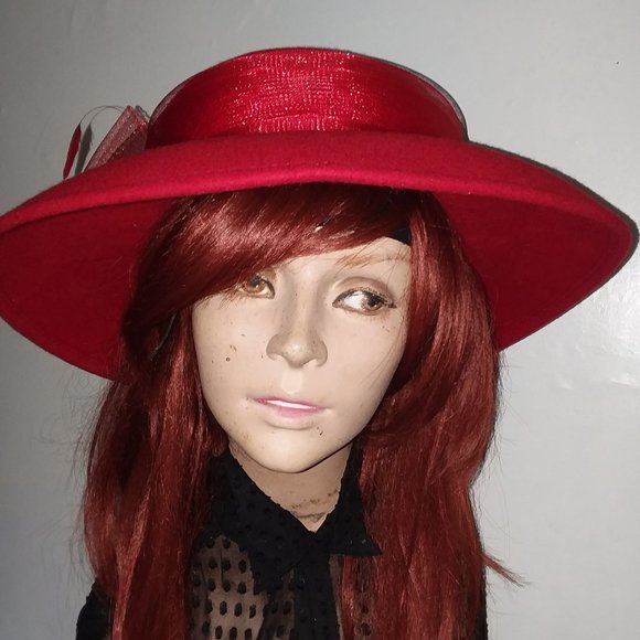 VINTAGE WIDE BRIM RED HAT FELT WOOL main image 7